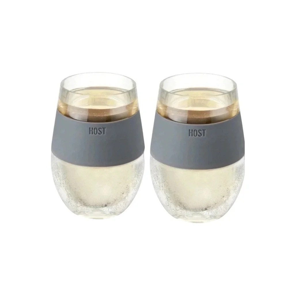 Host FREEZE Cooling Wine Glasses Set of 2 Grey Stemless Insulated‎ Gel Tumblers